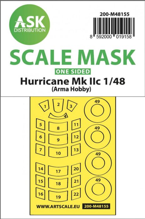 ASK mask 1:48 Hawker Hurricane Mk.II one-sided express mask for Arma Hobby