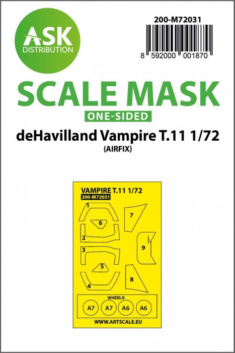 ASK mask 1:72 deHavilland Vampire T.11 one sided painting mask for Airfix