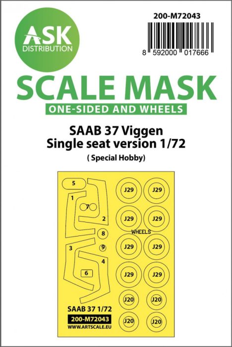 ASK mask 1:72 SAAB 37 Viggen single seater one-sided painting mask for Special Hobby