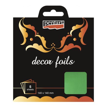 Pentart Dekorfólia metálzöld 14 x 14 cm, 5 db/csomag - 20742