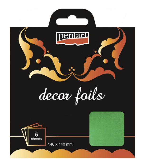 Pentart Dekorfólia metálzöld 14 x 14 cm, 5 db/csomag - 20742