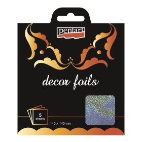   Pentart Dekorfólia hologram glitterek 14 x 14 cm, 5 db/csomag - 20745