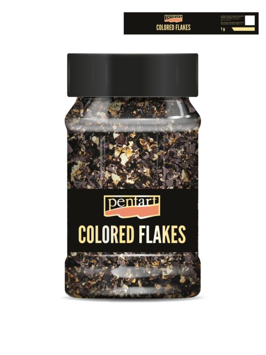 Pentart Színes fólia pehely min. 1 g, fekete -arany  - 40098