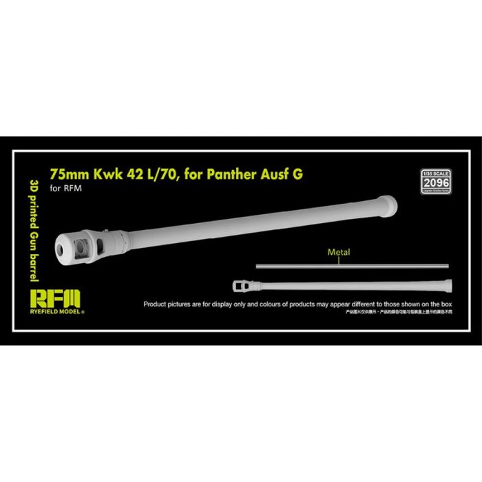 Ryefield model 2096 1:35 3D printed Gun barrel 75mm Kwk 42 L/70 for Panther Ausf G, for RFM