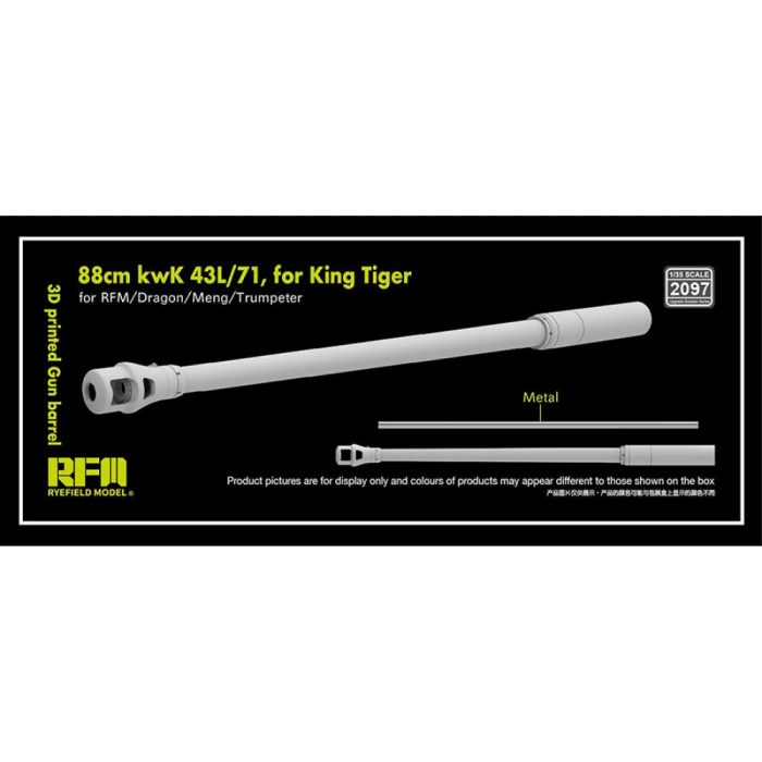 Ryefield model 2097 1:35 3D printed Gun barrel 88mm kwK 43L/71 for King Tiger, for RFM//Dragon/Meng/Trumpeter