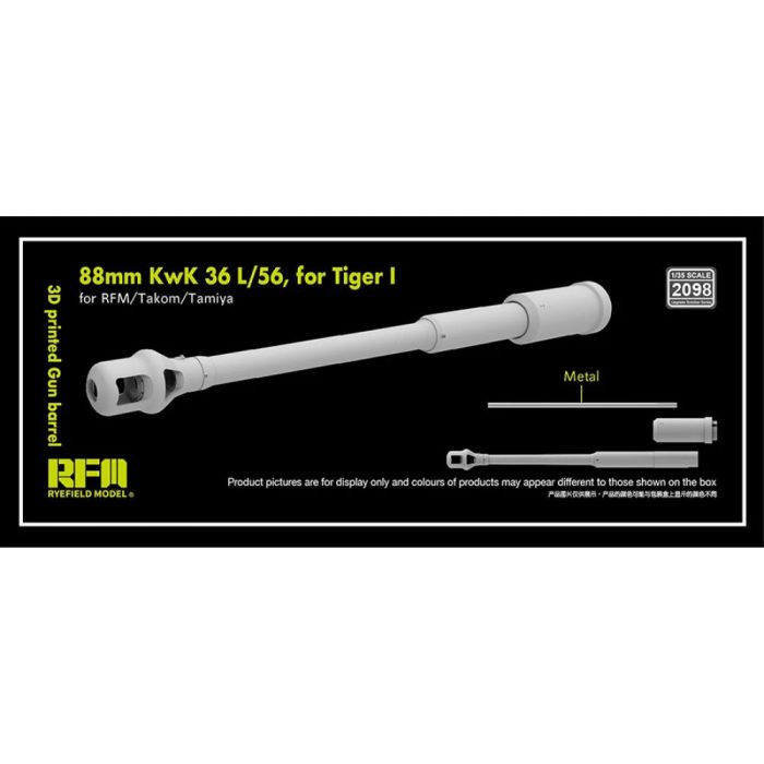 Ryefield model 2098 1:35 3D printed Gun barrel 88mm KwK 36 L/56 for Tiger I, for RFM/Takom/Tamiya