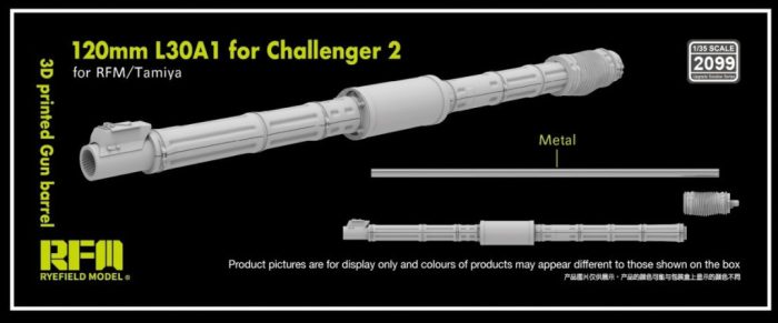 Ryefield model 2099 1:35 3D printed Gun barrel 120mm L30A1 for Challenger 2, for RFM/Tamiya