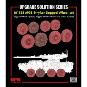   Ryefield model 1:35 M1128 MGS Stryker Sagged Wheel set 6 pieces + with anti-skid chains 2 pieces