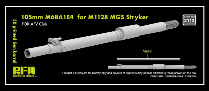 Ryefield model 1:35 3D printed Gun barrel 105mm M68A1E4  for M1128 MGS Stryker, for AFV Club