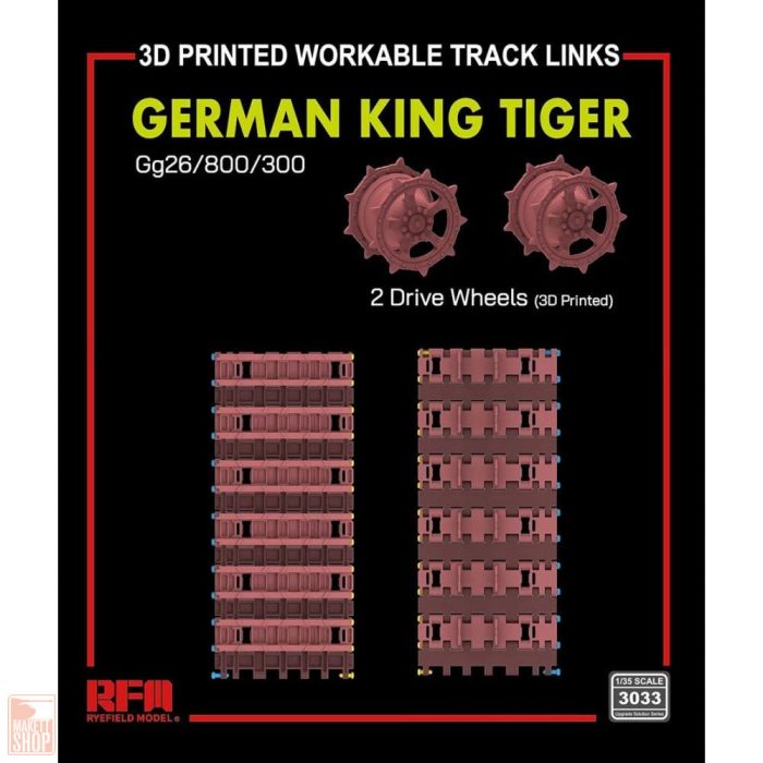Ryefield model 3033 1:35 Gg26/800/300 Workable Tracks with Drive wheels for Kingtiger series (3D printed)