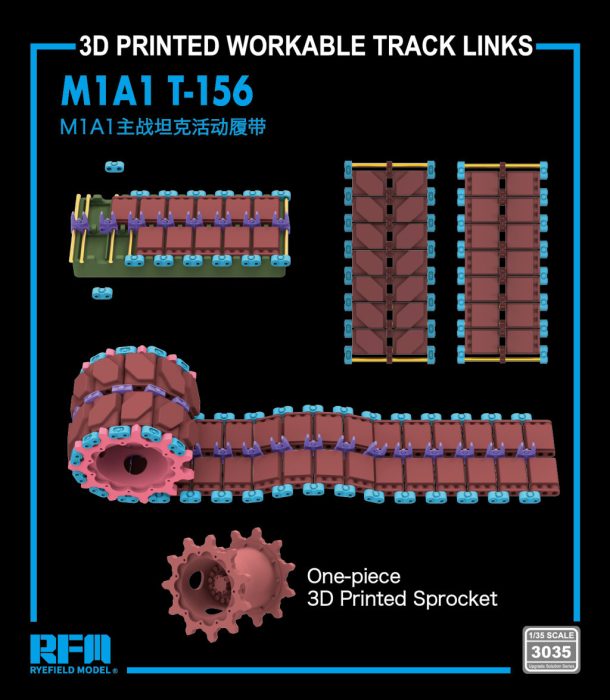 Ryefield model 1:35 3D Printed workable tracks with One-piece Sprocket, T-156 for M1A1