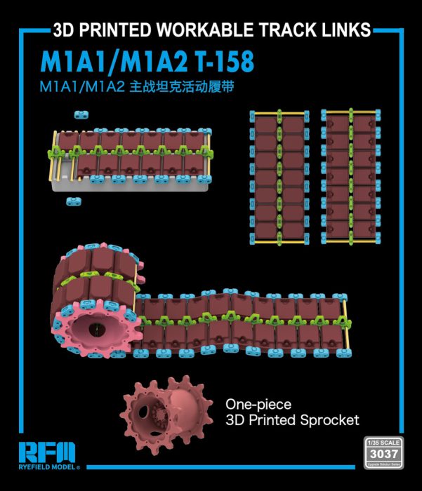 Ryefield model 1:35 3D Printed workable tracks with One-piece Sprocket, T-158 for M1A1/M1A2