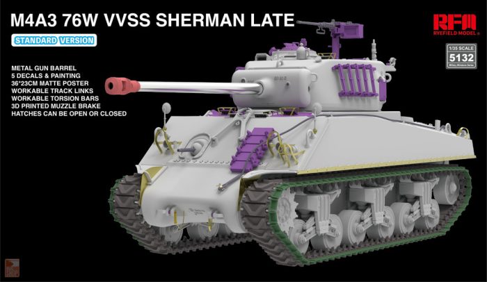 Ryefield model 5132 1:35 M4A3 76W VVSS Sherman late STANDARD VERSION